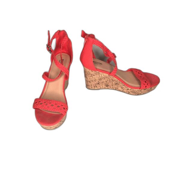 Mossimo Coral Orange Crochet Cork Wedge Heeled Sandals Espadrilles Womens 8 EUC - Picture 2 of 5